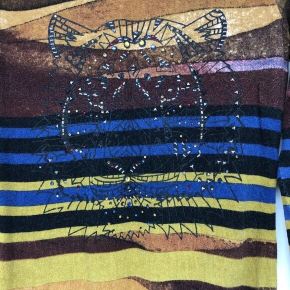 Desigual Multicolor Abstract Striped Rhinestone Tiger Lightweight Sweater size M - Picture 6 of 15
